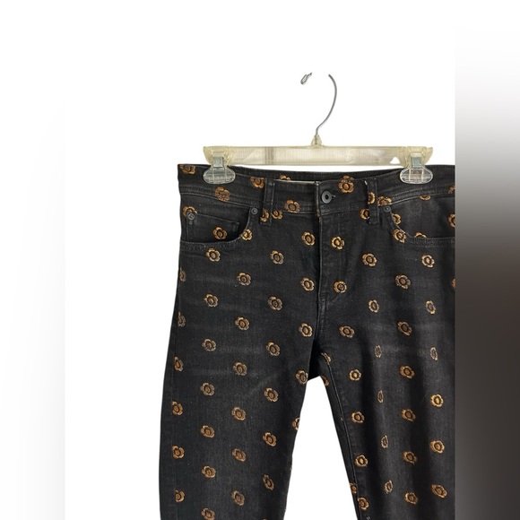 Anthropologie Pilcro Black & Copper Floral Embroidery Slim Straight Jeans Sz 28 - Picture 7 of 14